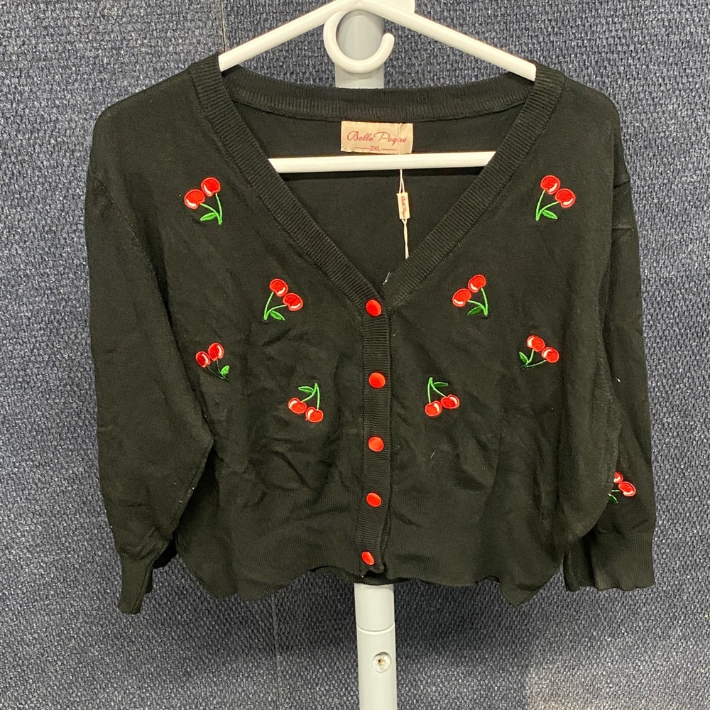 Black Cherry Embroidered Cardigan by Bella Poque